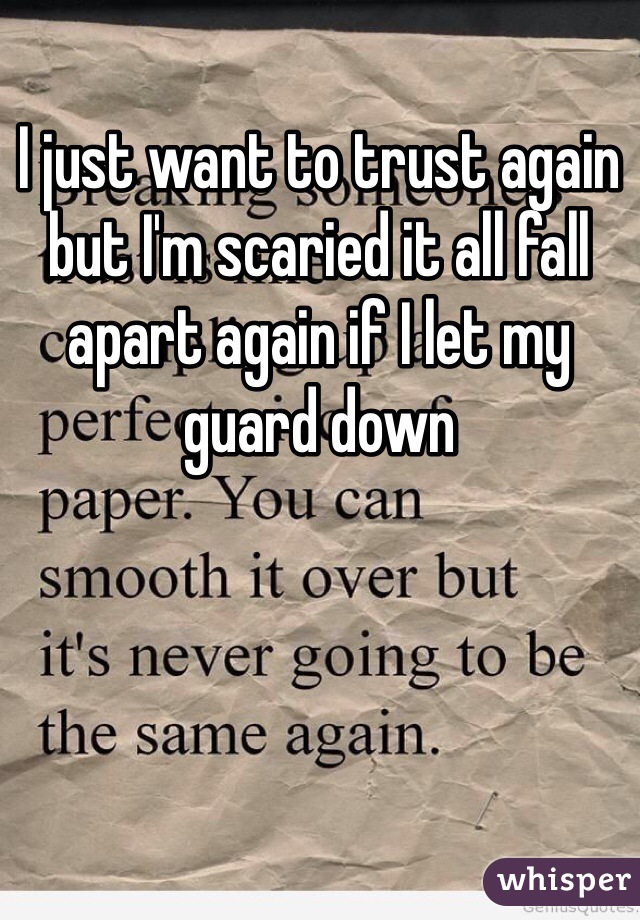 I just want to trust again but I'm scaried it all fall apart again if I let my guard down 