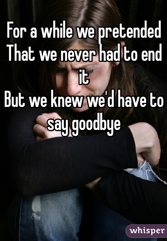 For a while we pretended
That we never had to end it
But we knew we'd have to say goodbye