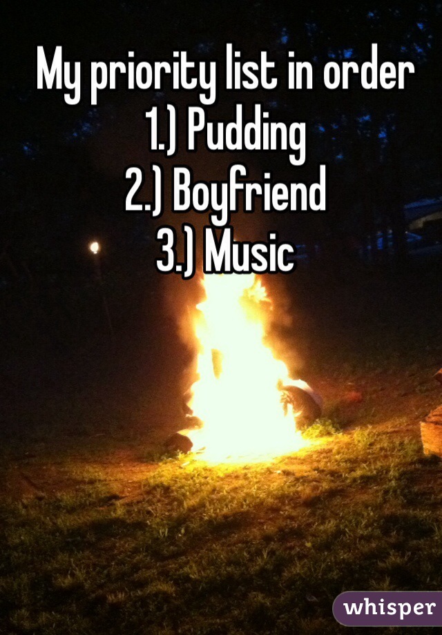 My priority list in order
1.) Pudding
2.) Boyfriend
3.) Music 