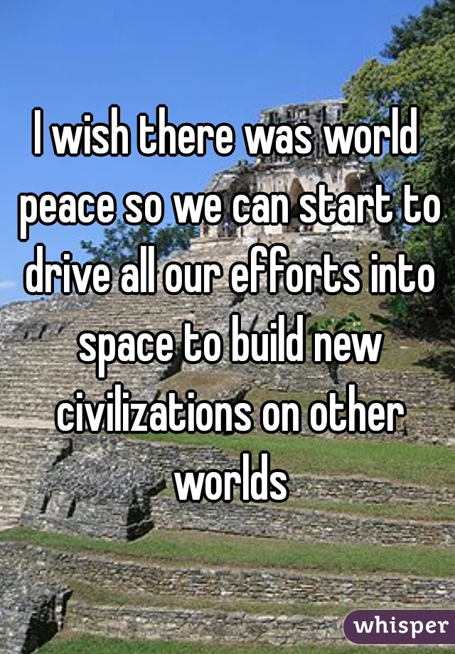 I wish there was world peace so we can start to drive all our efforts into space to build new civilizations on other worlds