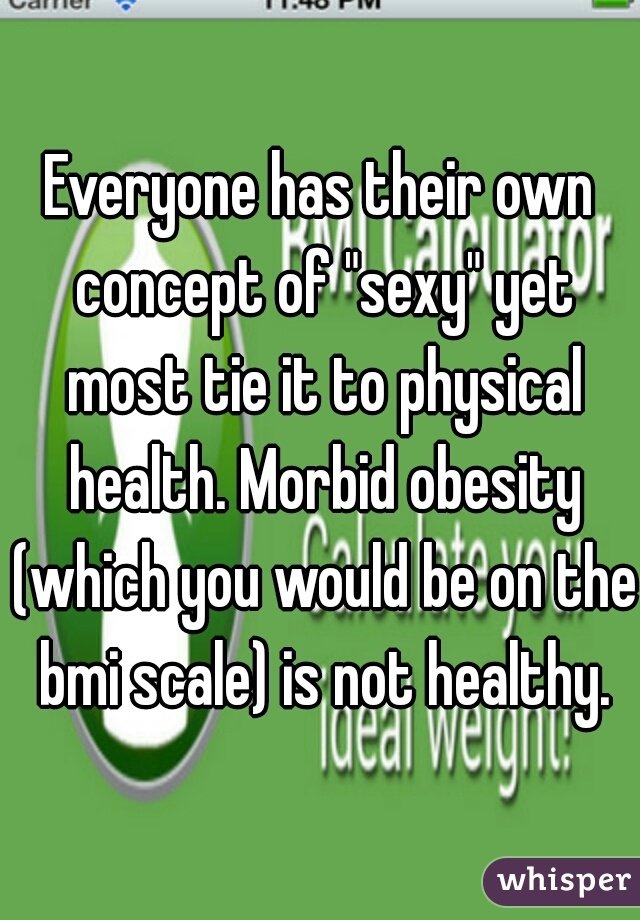 Everyone has their own concept of "sexy" yet most tie it to physical health. Morbid obesity (which you would be on the bmi scale) is not healthy.