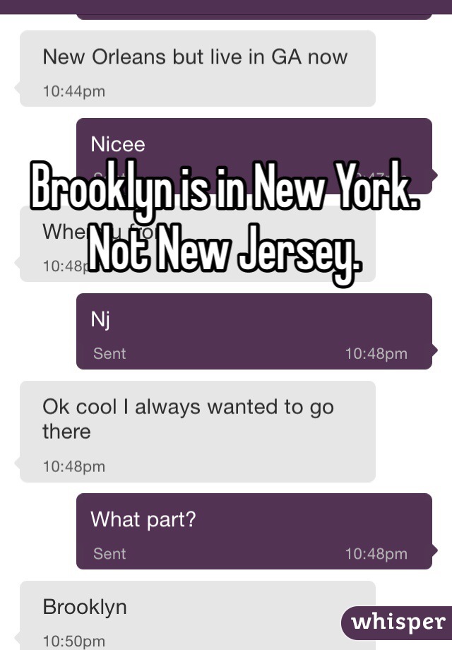 Brooklyn is in New York. 
Not New Jersey. 