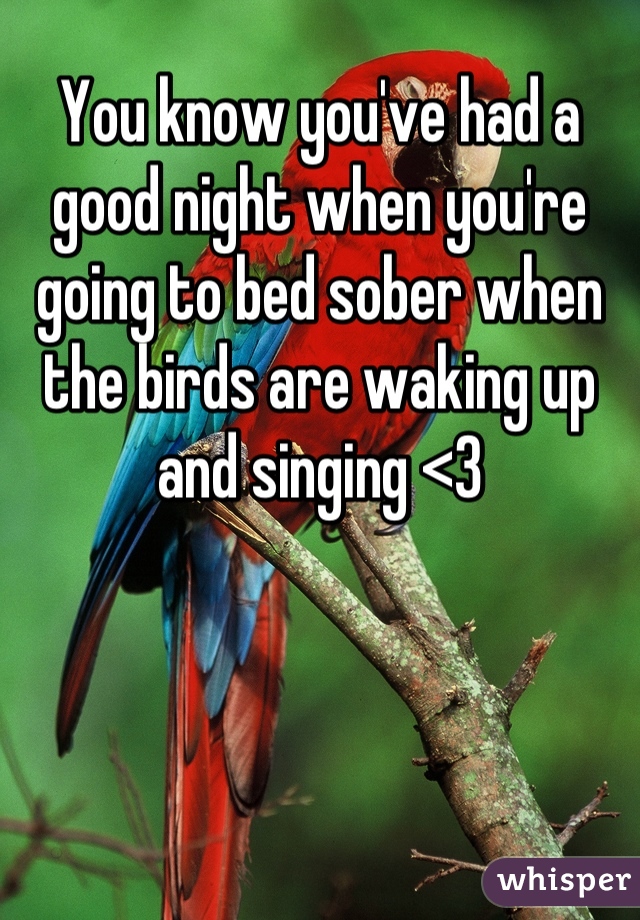 You know you've had a good night when you're going to bed sober when the birds are waking up and singing <3