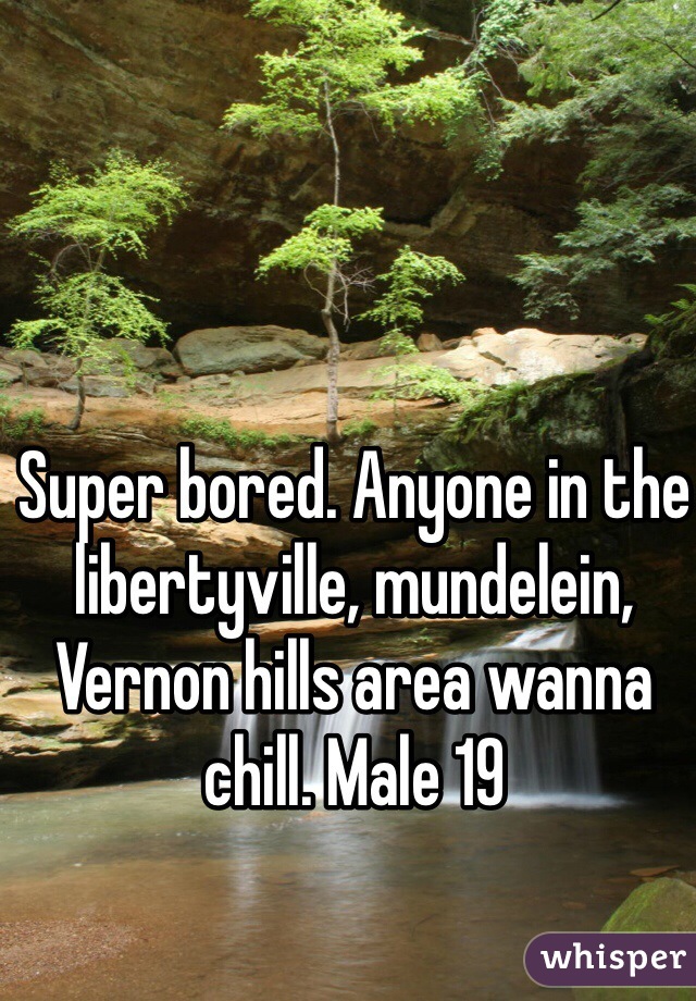 Super bored. Anyone in the libertyville, mundelein, Vernon hills area wanna chill. Male 19