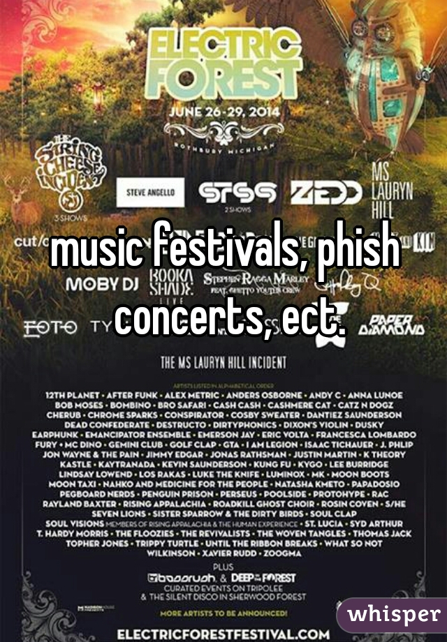 music festivals, phish concerts, ect.