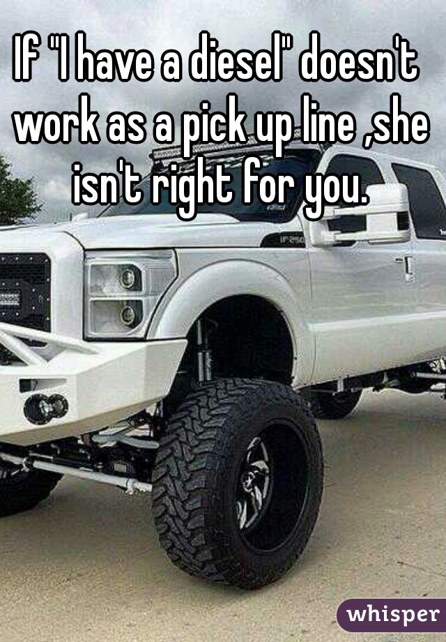 If "I have a diesel" doesn't work as a pick up line ,she isn't right for you.