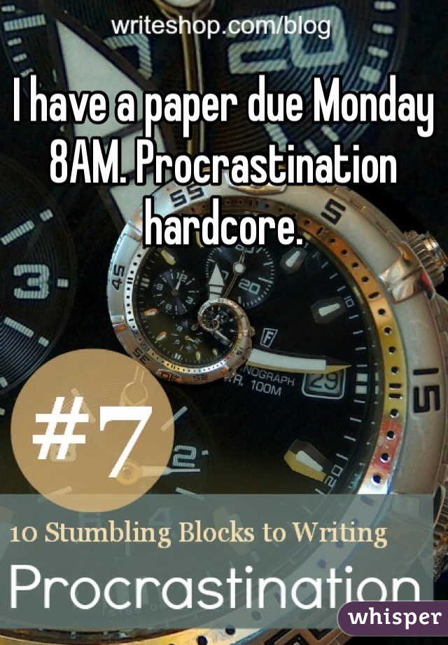 I have a paper due Monday 8AM. Procrastination hardcore. 