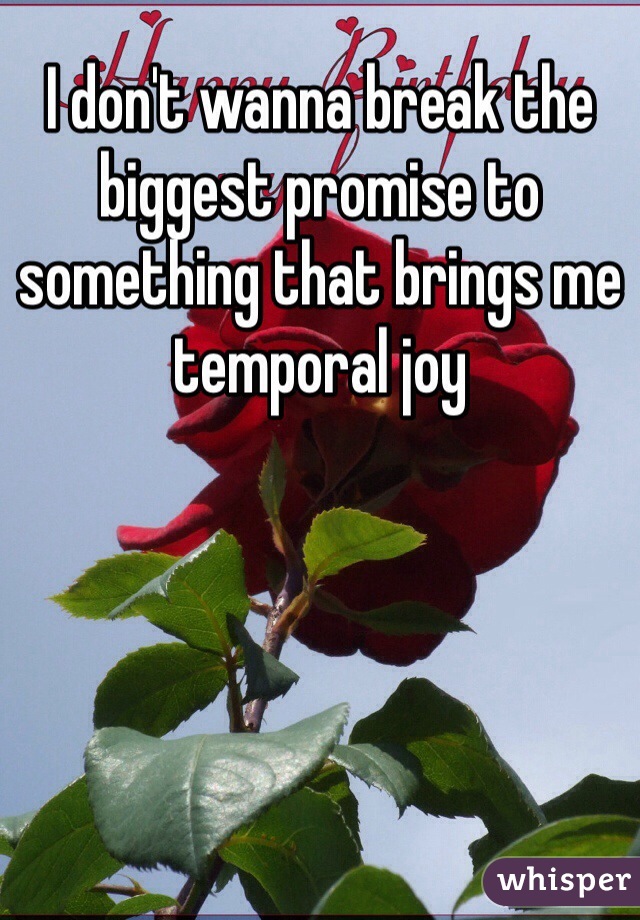 I don't wanna break the biggest promise to something that brings me temporal joy 