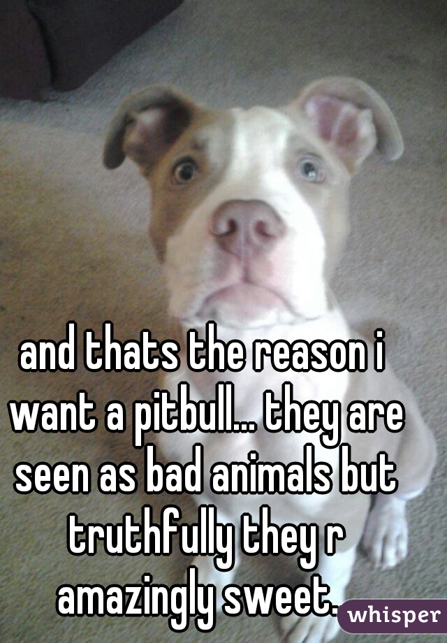 and thats the reason i want a pitbull... they are seen as bad animals but truthfully they r amazingly sweet.. 