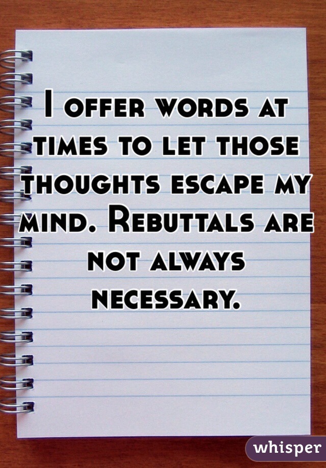 I offer words at times to let those thoughts escape my mind. Rebuttals are not always necessary. 