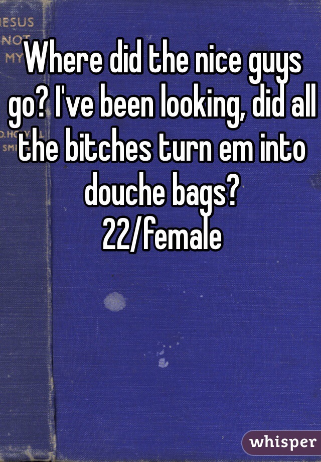 Where did the nice guys go? I've been looking, did all the bitches turn em into douche bags?
22/female