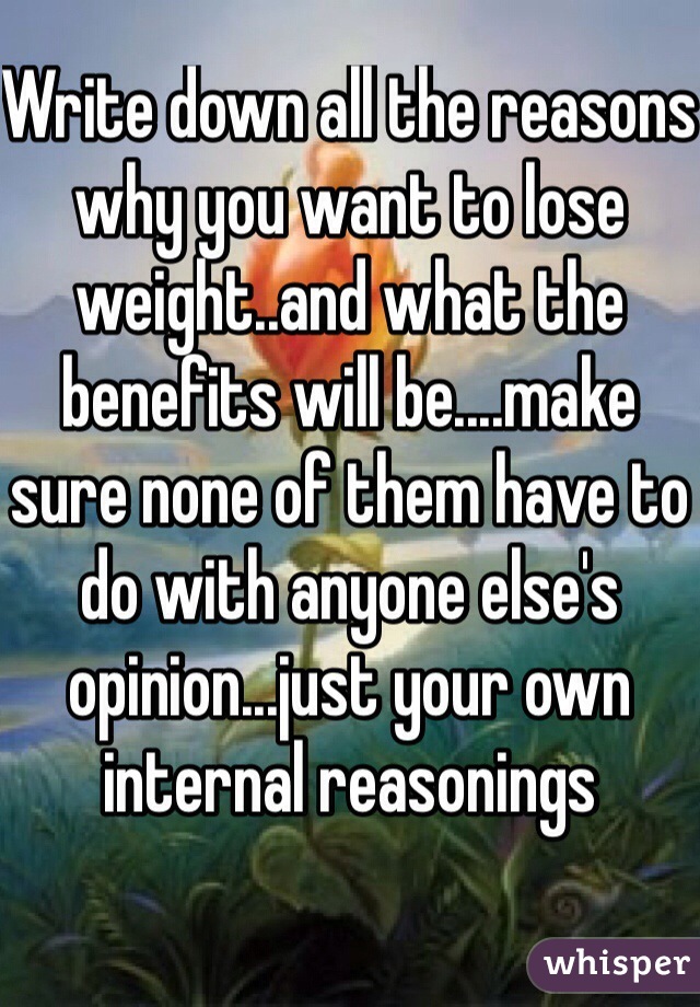 Write down all the reasons why you want to lose weight..and what the benefits will be....make sure none of them have to do with anyone else's opinion...just your own internal reasonings