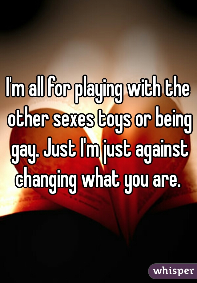 I'm all for playing with the other sexes toys or being gay. Just I'm just against changing what you are. 