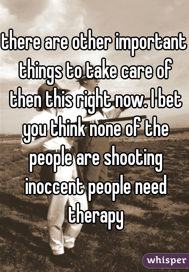 there are other important things to take care of then this right now. I bet you think none of the people are shooting inoccent people need therapy