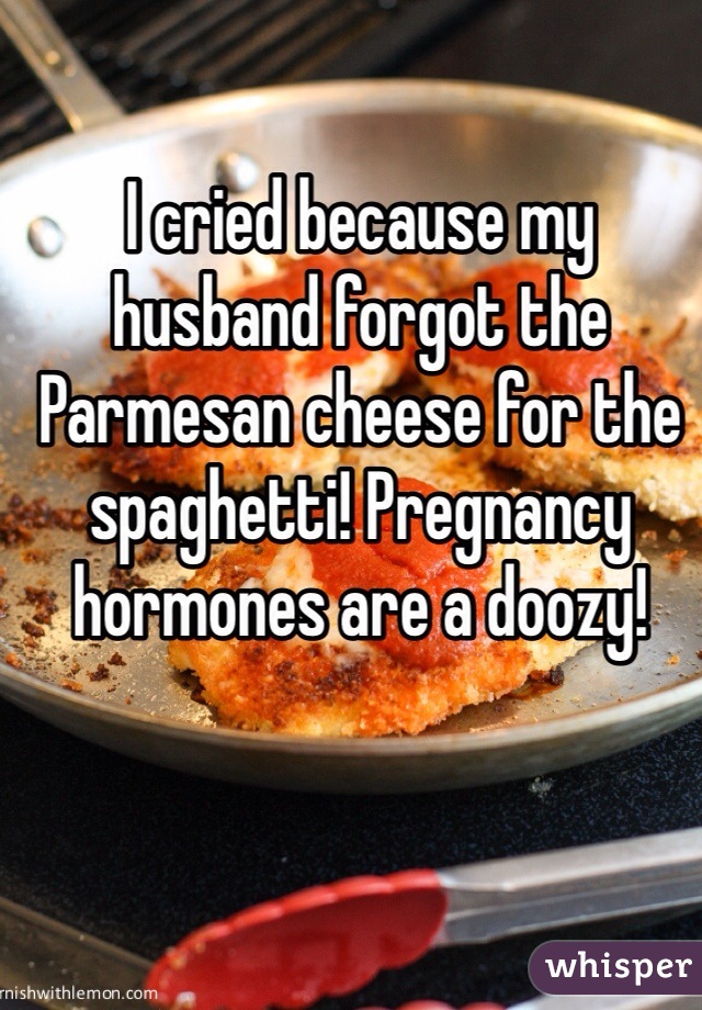 I cried because my husband forgot the Parmesan cheese for the spaghetti! Pregnancy hormones are a doozy!