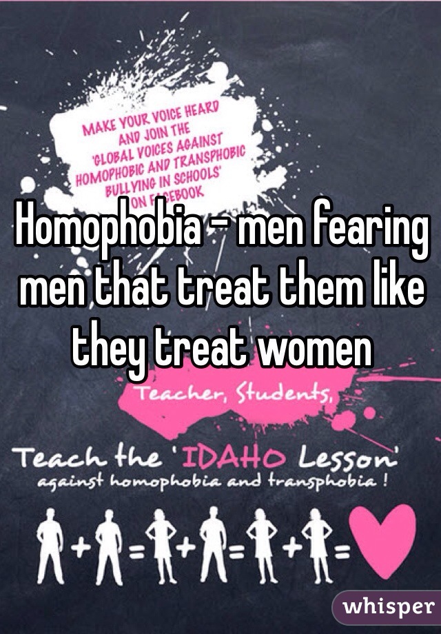 Homophobia - men fearing men that treat them like they treat women 