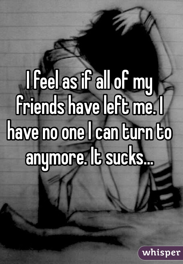 I feel as if all of my friends have left me. I have no one I can turn to anymore. It sucks...