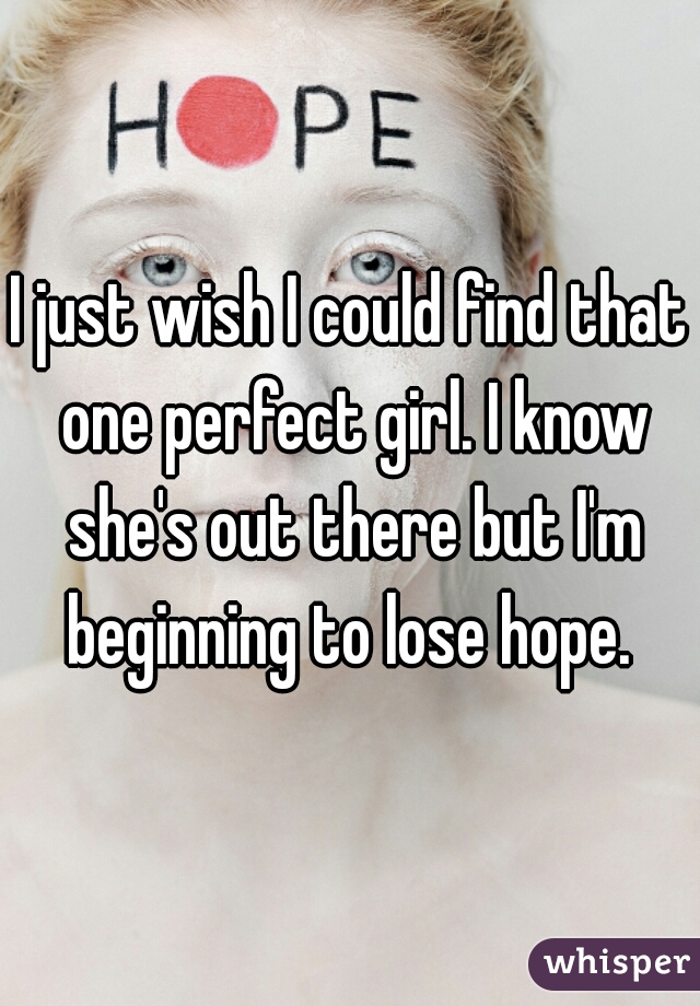 I just wish I could find that one perfect girl. I know she's out there but I'm beginning to lose hope. 