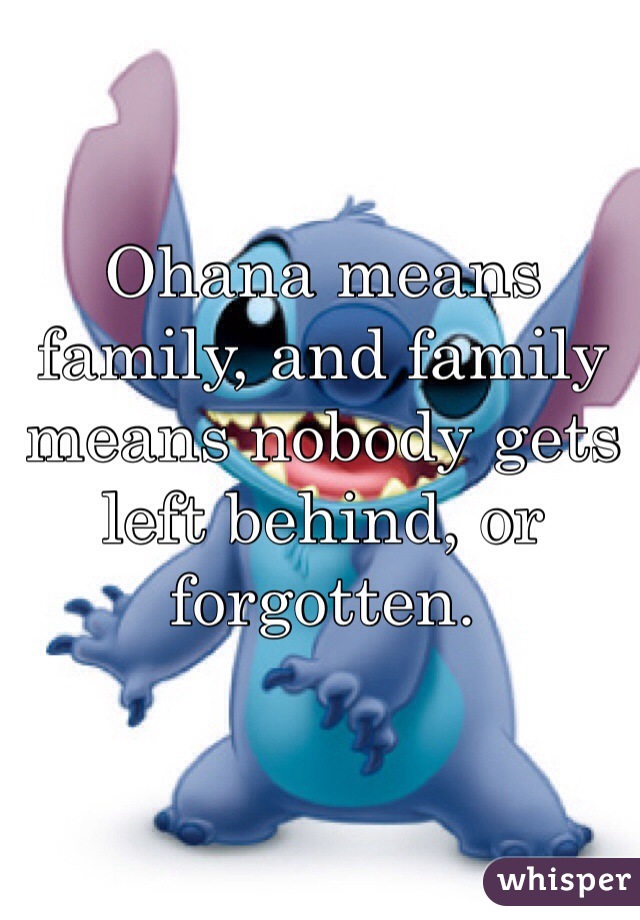 Ohana means family, and family means nobody gets left behind, or forgotten. 