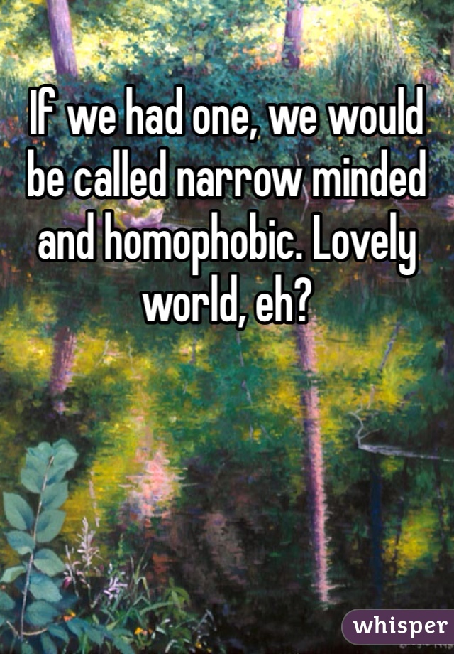 If we had one, we would be called narrow minded and homophobic. Lovely world, eh?