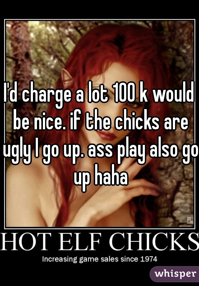 I'd charge a lot 100 k would be nice. if the chicks are ugly I go up. ass play also go up haha