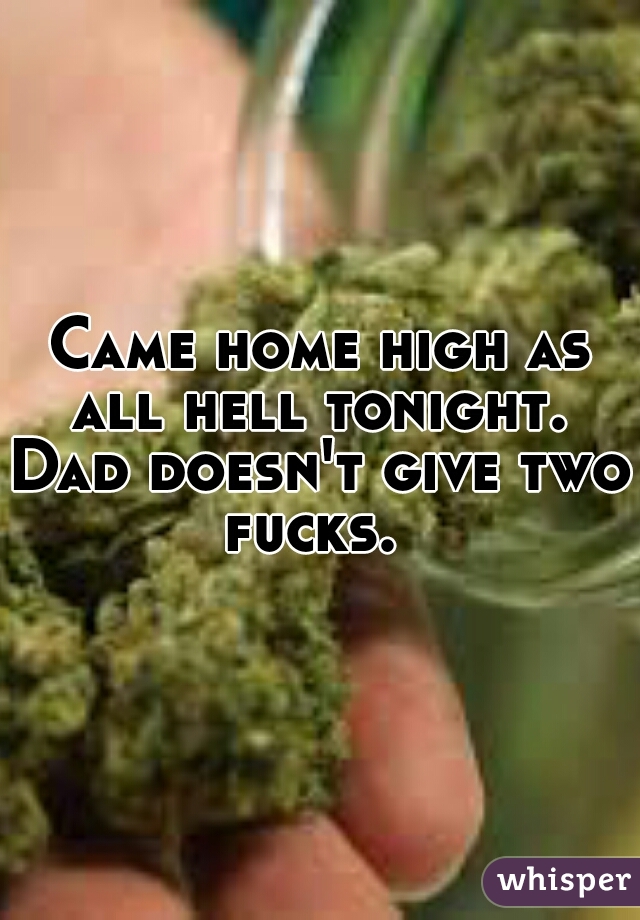 Came home high as all hell tonight. 

Dad doesn't give two fucks.  