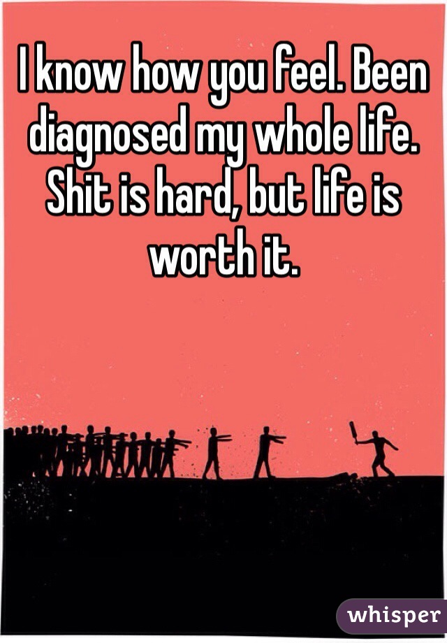I know how you feel. Been diagnosed my whole life. Shit is hard, but life is worth it. 
