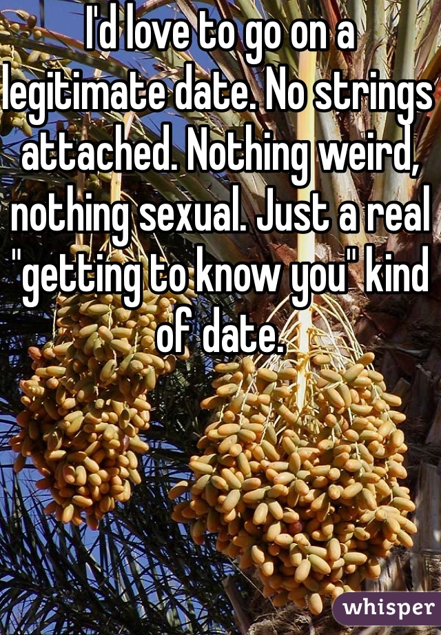 I'd love to go on a legitimate date. No strings attached. Nothing weird, nothing sexual. Just a real "getting to know you" kind of date.