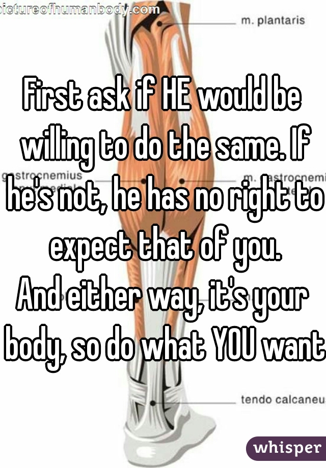 First ask if HE would be willing to do the same. If he's not, he has no right to expect that of you.
And either way, it's your body, so do what YOU want.