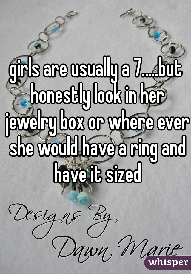girls are usually a 7.....but honestly look in her jewelry box or where ever she would have a ring and have it sized