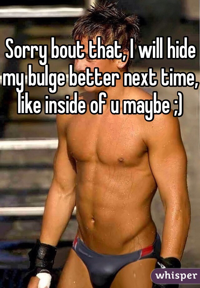 Sorry bout that, I will hide my bulge better next time, like inside of u maybe ;)