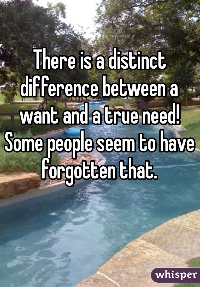 There is a distinct difference between a want and a true need! Some people seem to have forgotten that. 