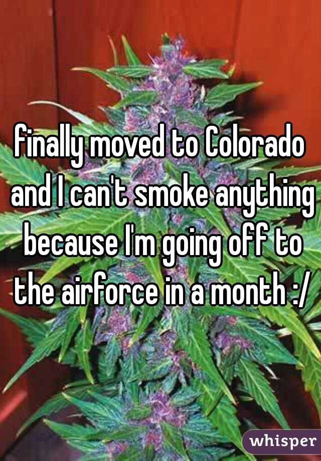 finally moved to Colorado and I can't smoke anything because I'm going off to the airforce in a month :/