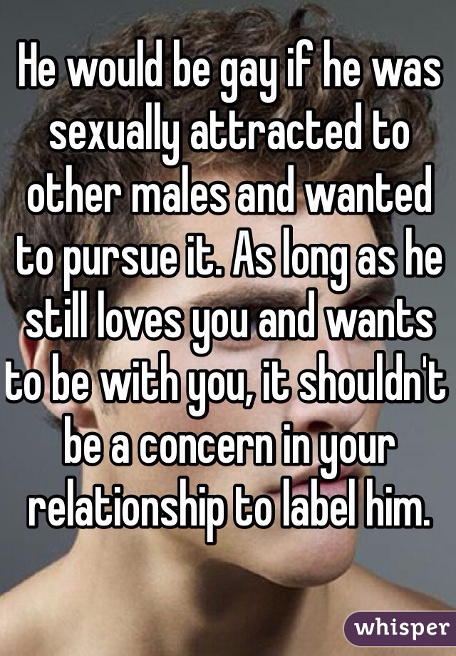He would be gay if he was sexually attracted to other males and wanted to pursue it. As long as he still loves you and wants to be with you, it shouldn't be a concern in your relationship to label him. 