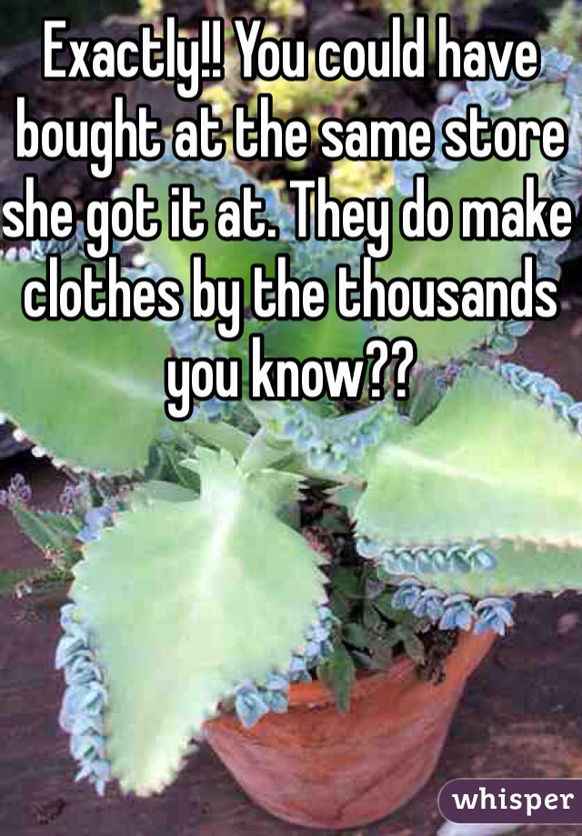 Exactly!! You could have bought at the same store she got it at. They do make clothes by the thousands you know??