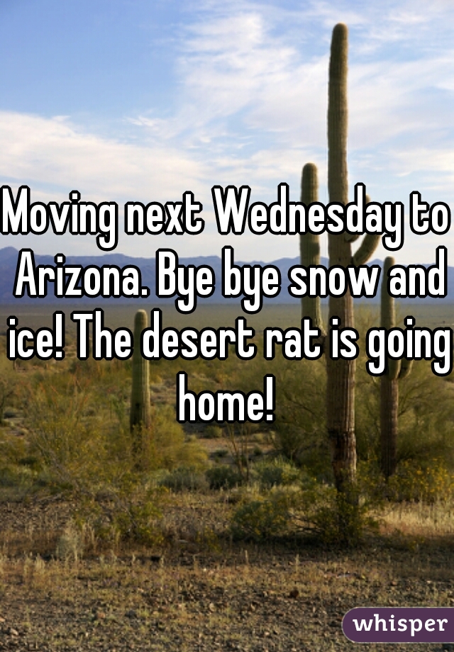 Moving next Wednesday to Arizona. Bye bye snow and ice! The desert rat is going home! 