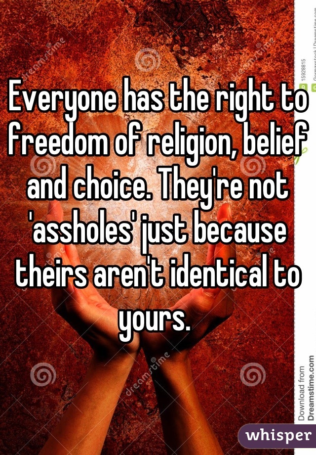 Everyone has the right to freedom of religion, belief and choice. They're not 'assholes' just because theirs aren't identical to yours. 