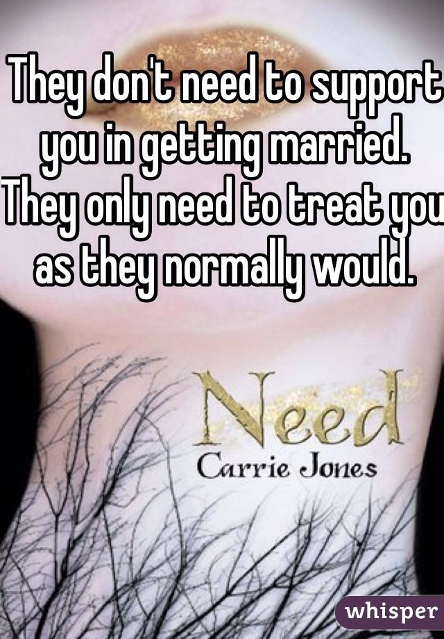 They don't need to support you in getting married. They only need to treat you as they normally would.