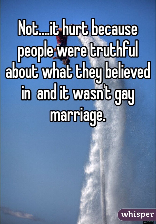 Not....it hurt because people were truthful about what they believed in  and it wasn't gay marriage. 