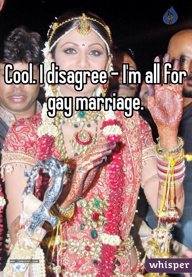 Cool. I disagree - I'm all for gay marriage.