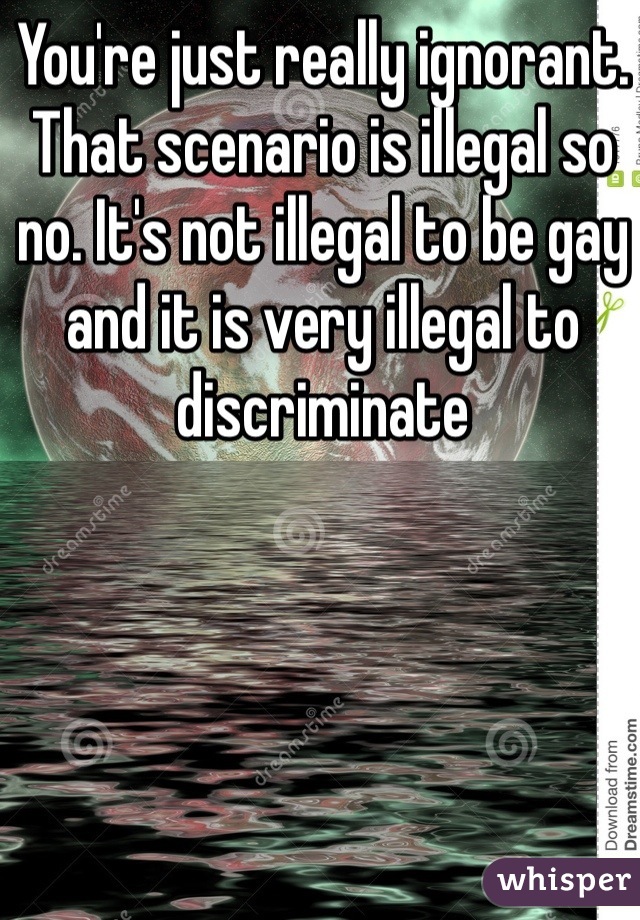 You're just really ignorant. That scenario is illegal so no. It's not illegal to be gay and it is very illegal to discriminate 