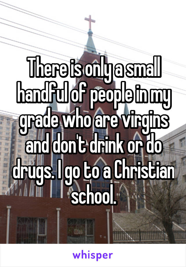 There is only a small handful of people in my grade who are virgins and don't drink or do drugs. I go to a Christian school.