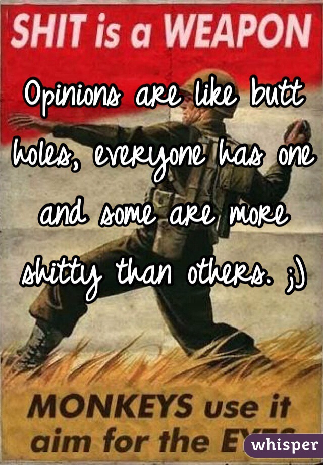 Opinions are like butt holes, everyone has one and some are more shitty than others. ;)