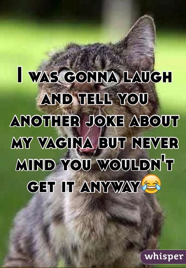 I was gonna laugh and tell you another joke about my vagina but never mind you wouldn't get it anyway😂