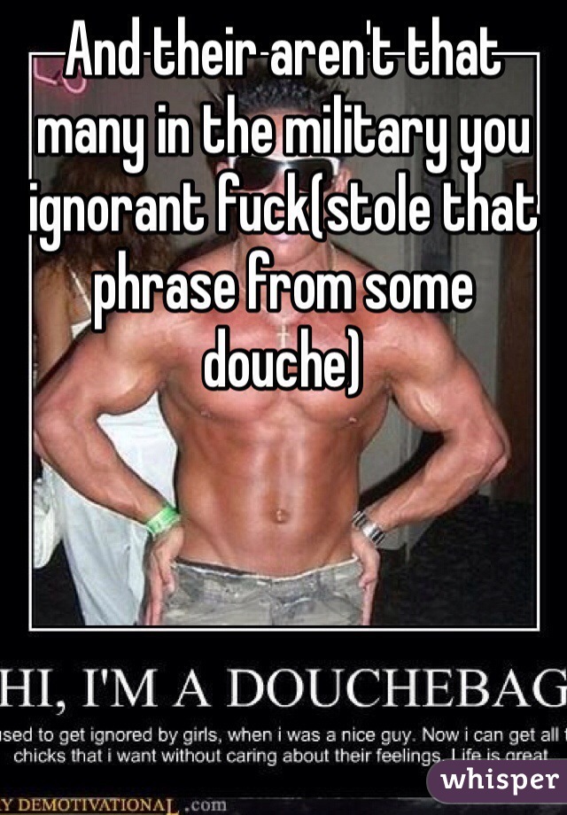 And their aren't that many in the military you ignorant fuck(stole that phrase from some douche) 