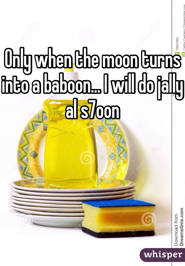 Only when the moon turns into a baboon... I will do jally al s7oon
