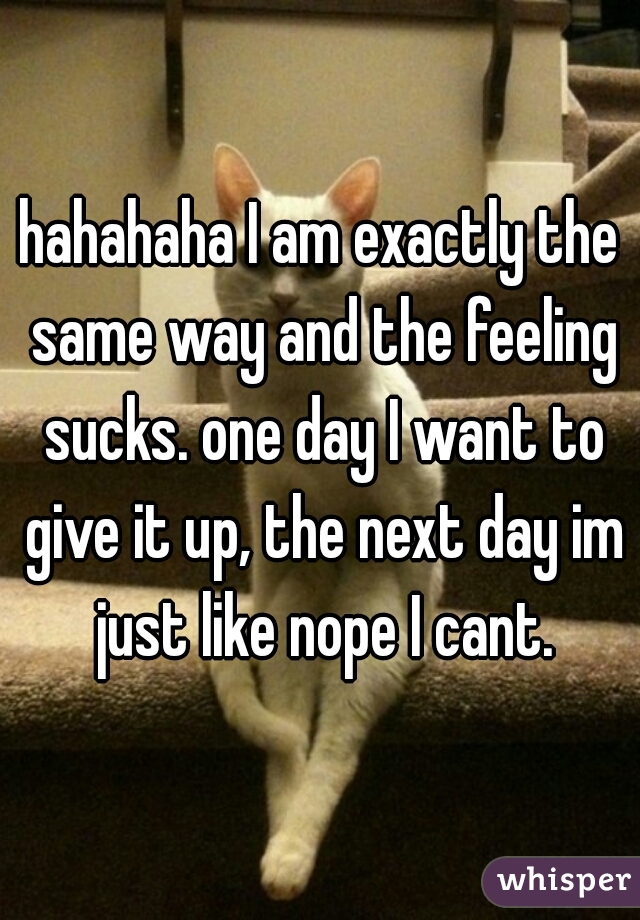 hahahaha I am exactly the same way and the feeling sucks. one day I want to give it up, the next day im just like nope I cant.