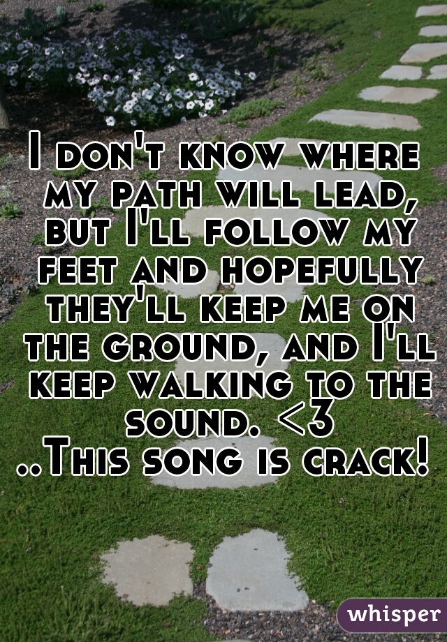 I don't know where my path will lead, but I'll follow my feet and hopefully they'll keep me on the ground, and I'll keep walking to the sound. <3
..This song is crack!
