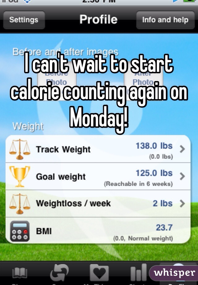 I can't wait to start calorie counting again on Monday! 