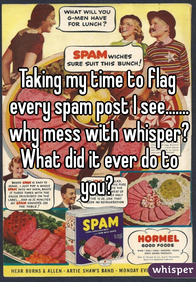 Taking my time to flag every spam post I see....... why mess with whisper? What did it ever do to you? 
